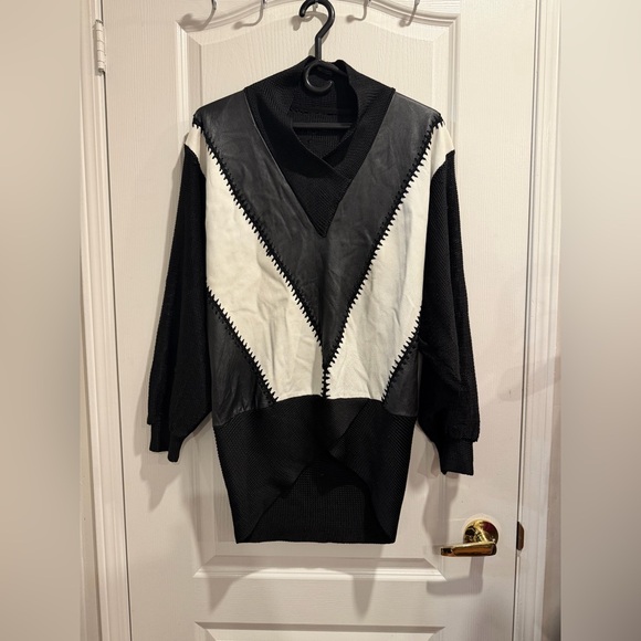 Sweaters - Vintage 80's Cuccini Sports Leather and Knit Sweater